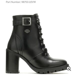 Harley Davidson Black Leather Adina Moto Lace Up Boots